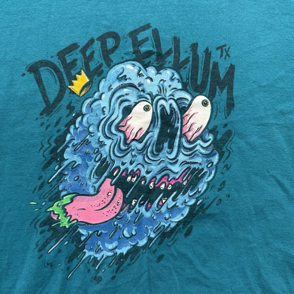 Eyeballs And Teeth Tshirt Mens‎ Large Deep Ellum Tx Blue Monster Graphic Tee